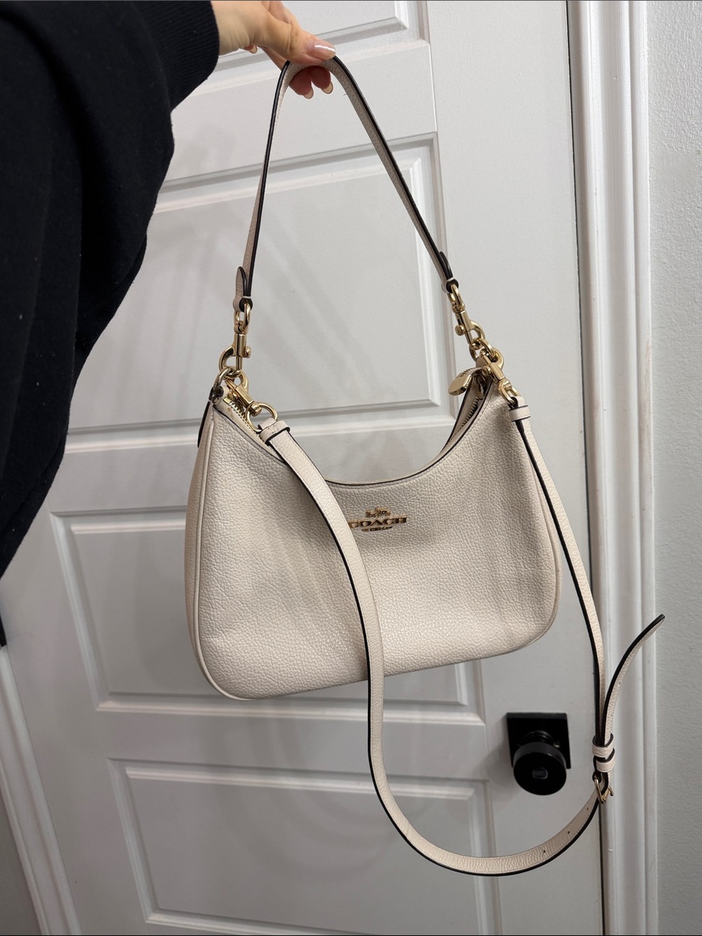 Coach Pebbled Leather Shoulder Bag in Chalk/Gold - Picture 3 of 9